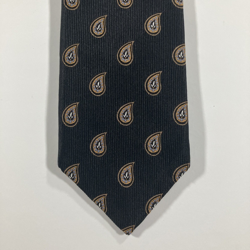 JZ Richards Boulder Black Paisley Silk Necktie Handmade USA 61.5" x‎ 3.25"